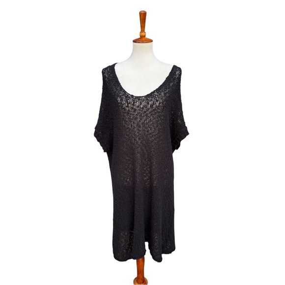 Free People Women’s S Black Knit Bohemian Short Sleeve Tunic Sweater Dress - Picture 2 of 11